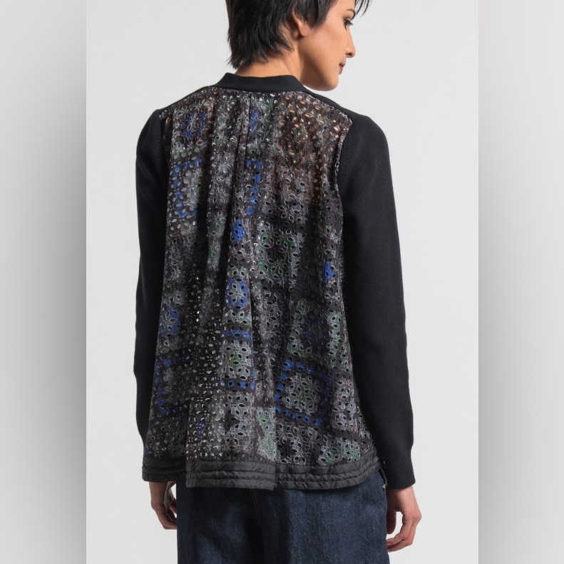 Sacai Crochet Lace Back Cardigan Black Sz Small